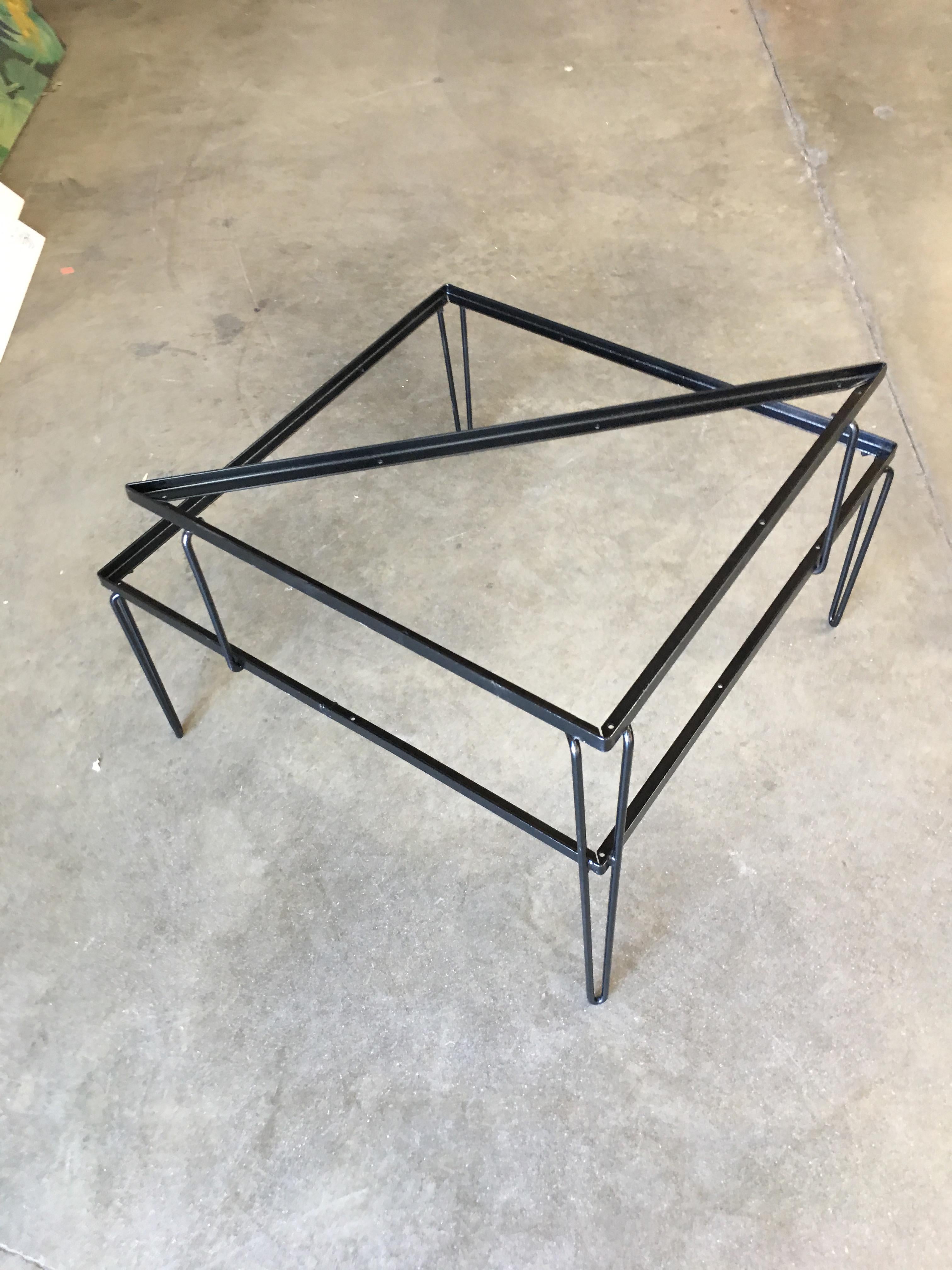 outdoor side tables for patio on Restored Midcentury Woodard Two Tier Glass Top Iron Outdoor Patio Side Table 1rentplace